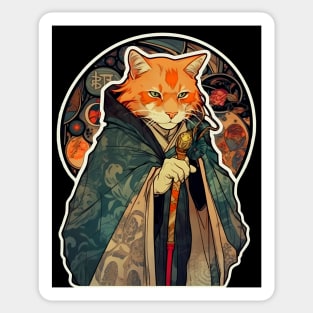 Art Noveau Cat Wizard Magician Sticker
